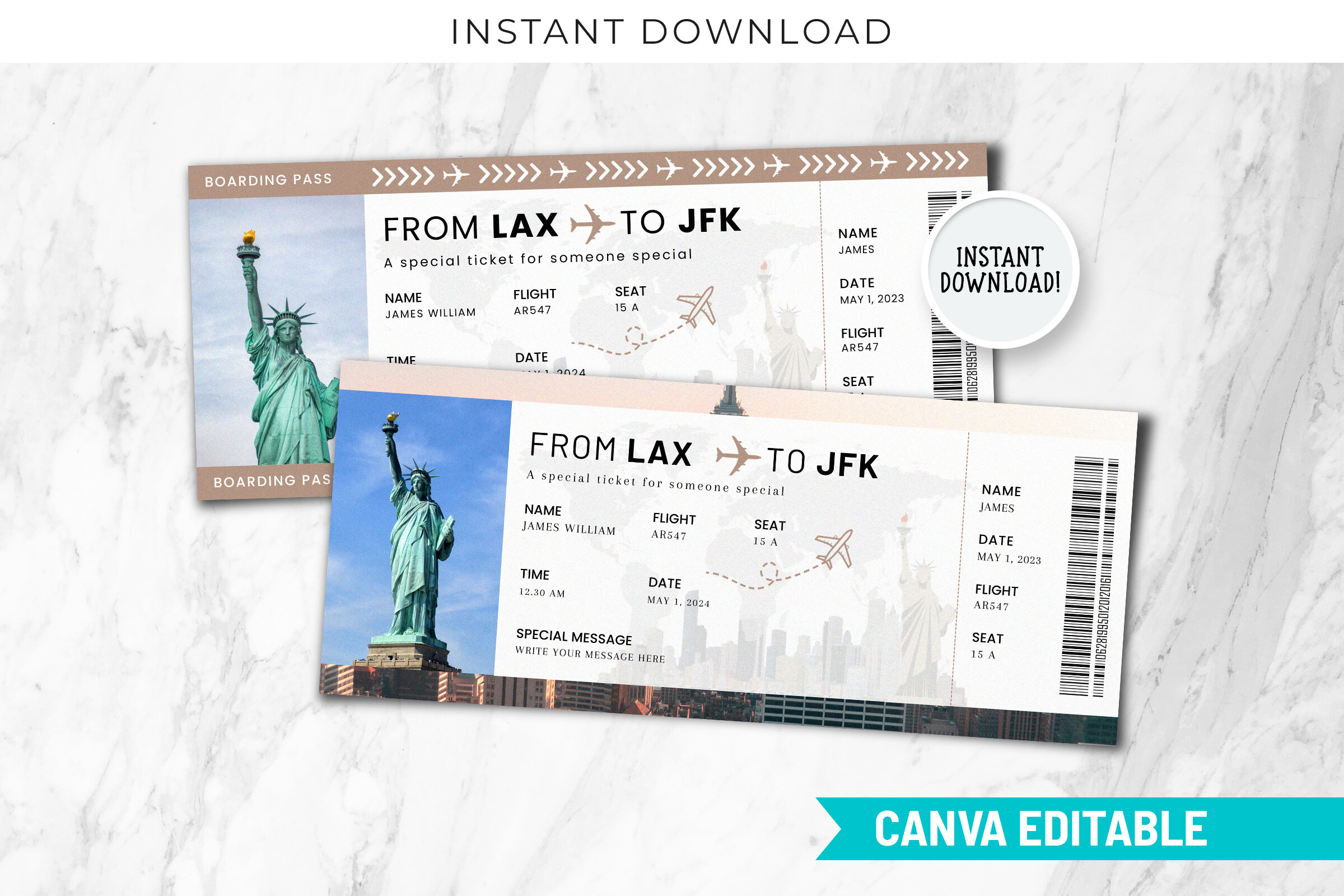 New York Boarding Pass Canva Ticket