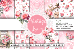 Vintage Valentine Day Rose Digital Paper Graphic by daisyartwatercolors ...
