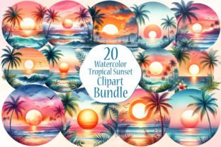 Watercolor Tropical Sunset Clipart Graphic by FensyArt · Creative Fabrica
