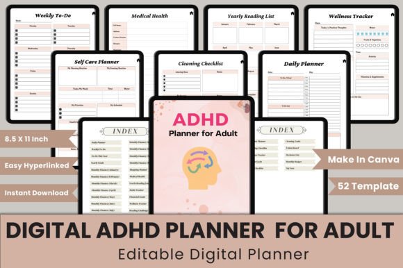 Digital ADHD Planner for Adult Canva