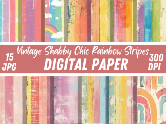 Distressed Shabby Chic Rainbow Stripes