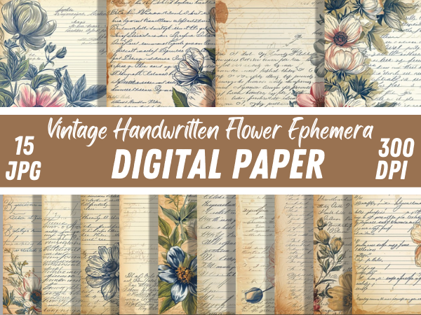 Old Junk Journal Flower Ephemera Papers Graphic by Creative River ...