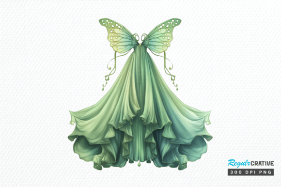 green emerald velvet dress Pretty Fairy Dress Clipart Bundle