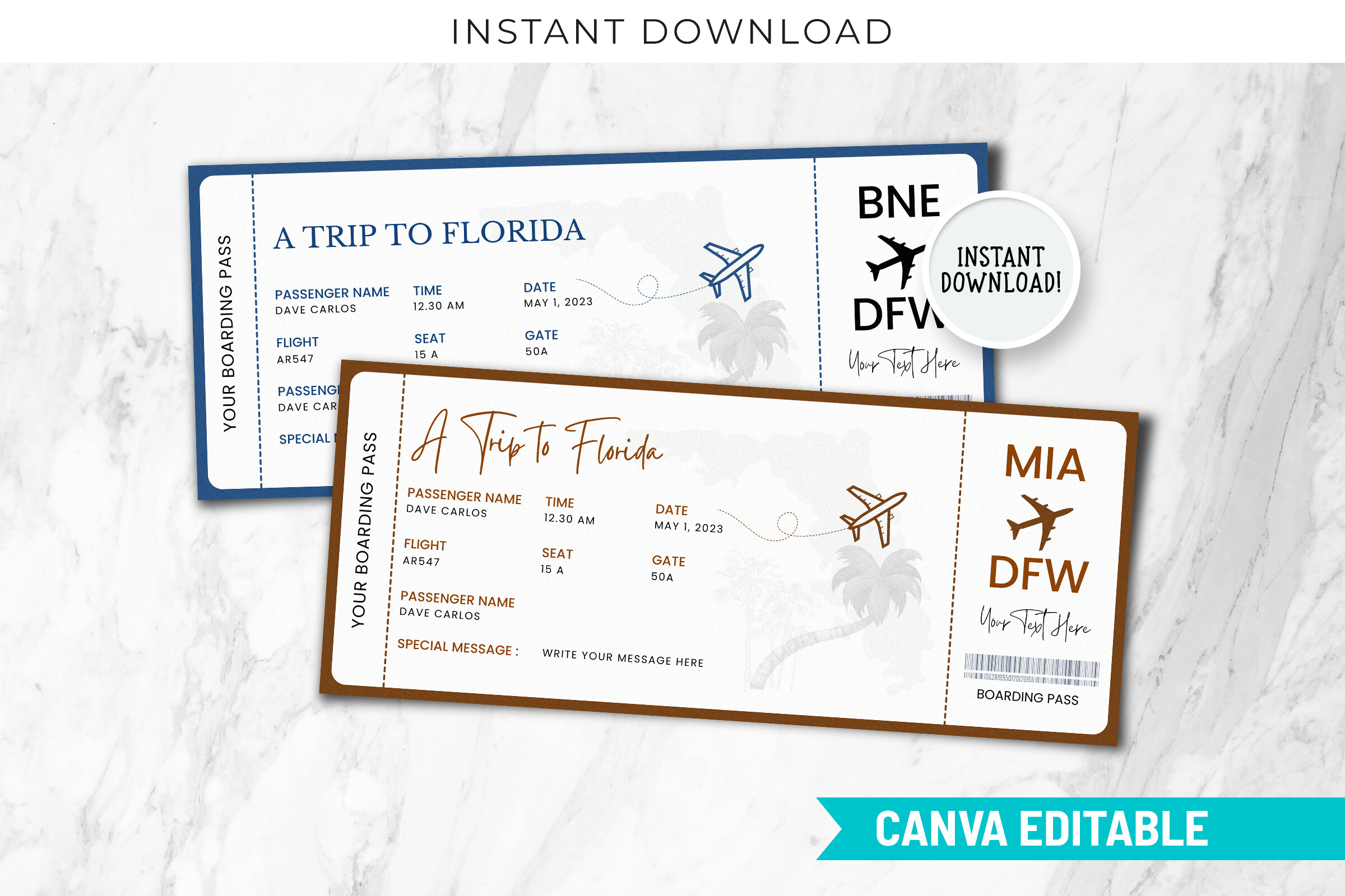 Printable Florida Trip Ticket Template
