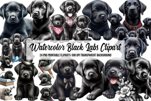Watercolor black labs clipart for sublimation mugs tumblers and Cricut printable crafts