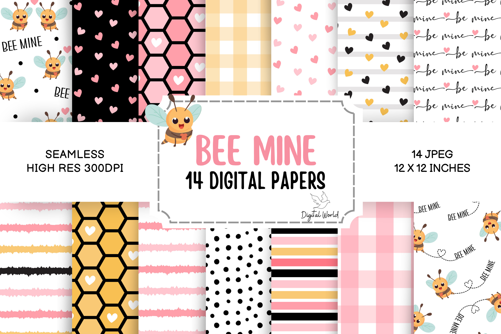 Bee Mine Love Seamless Patterns Bundle Graphic by Digital World ...