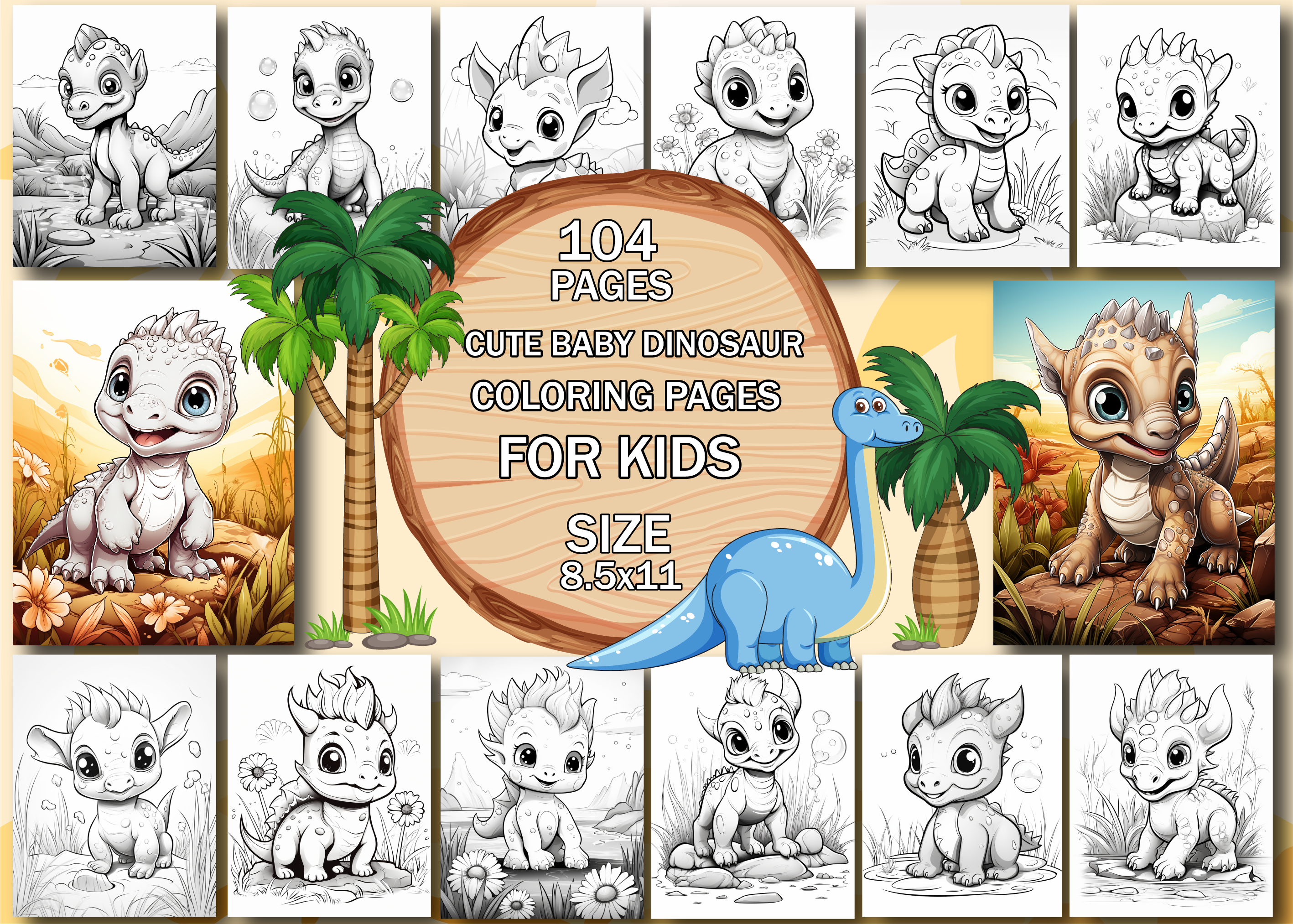 Cute Baby Dinosaur Coloring Book for Kid