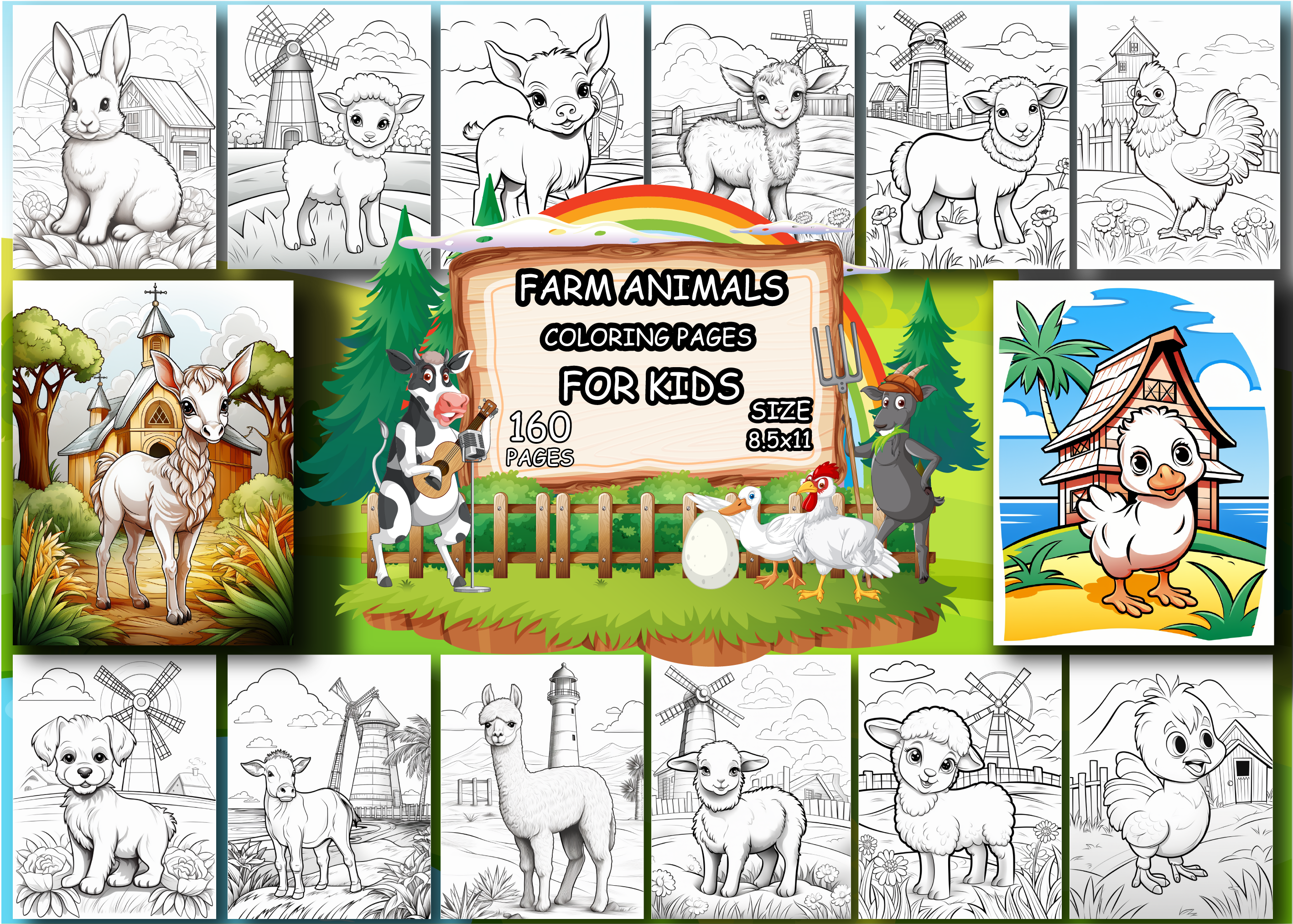 Farm Animals Coloring Book for Kids