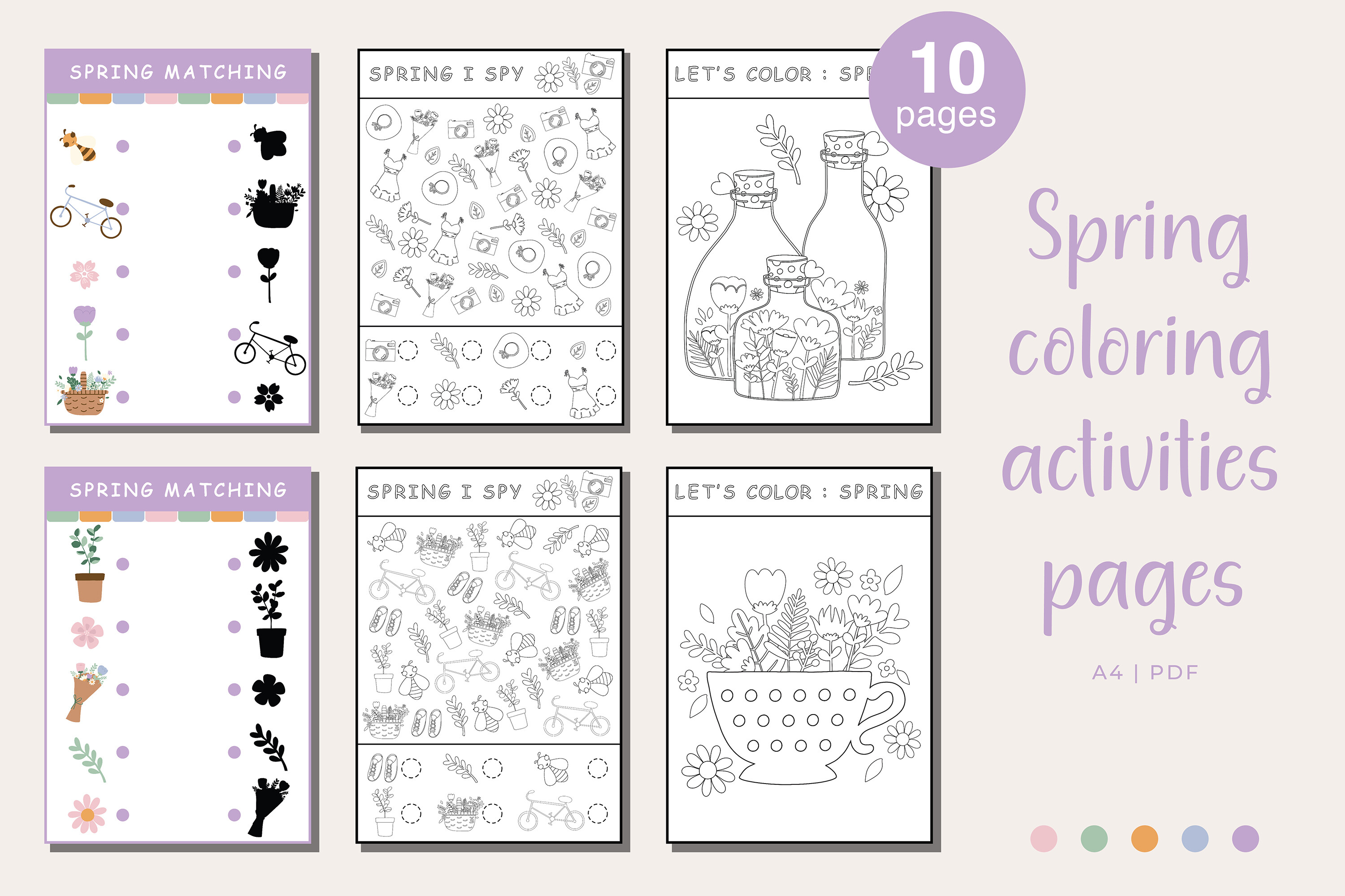 Spring Printable Coloring Activity Pages