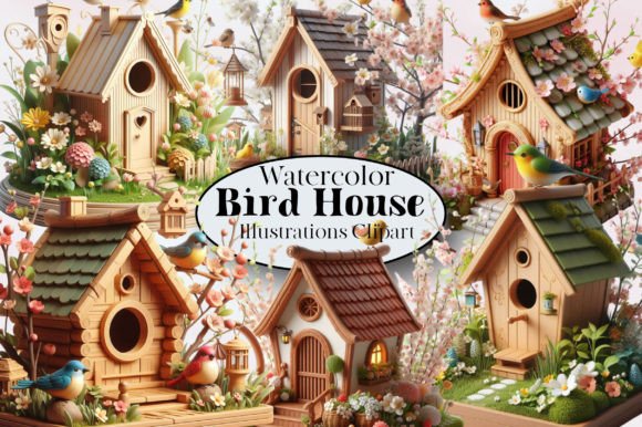 Watercolor Bird House Clipart Bundle Graphic by SVGArt · Creative Fabrica
