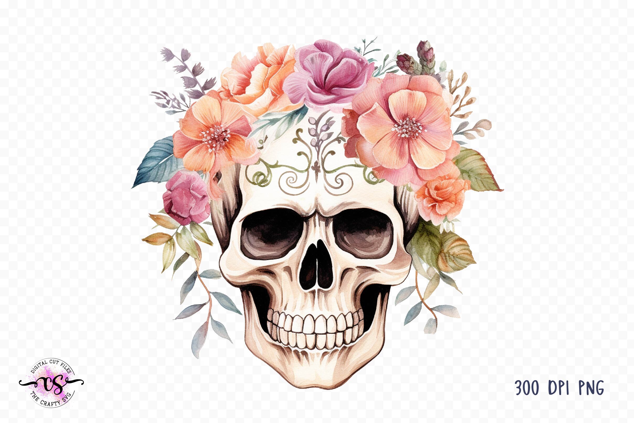 Watercolor Floral Skull Clipart Graphic by Bee.design · Creative Fabrica