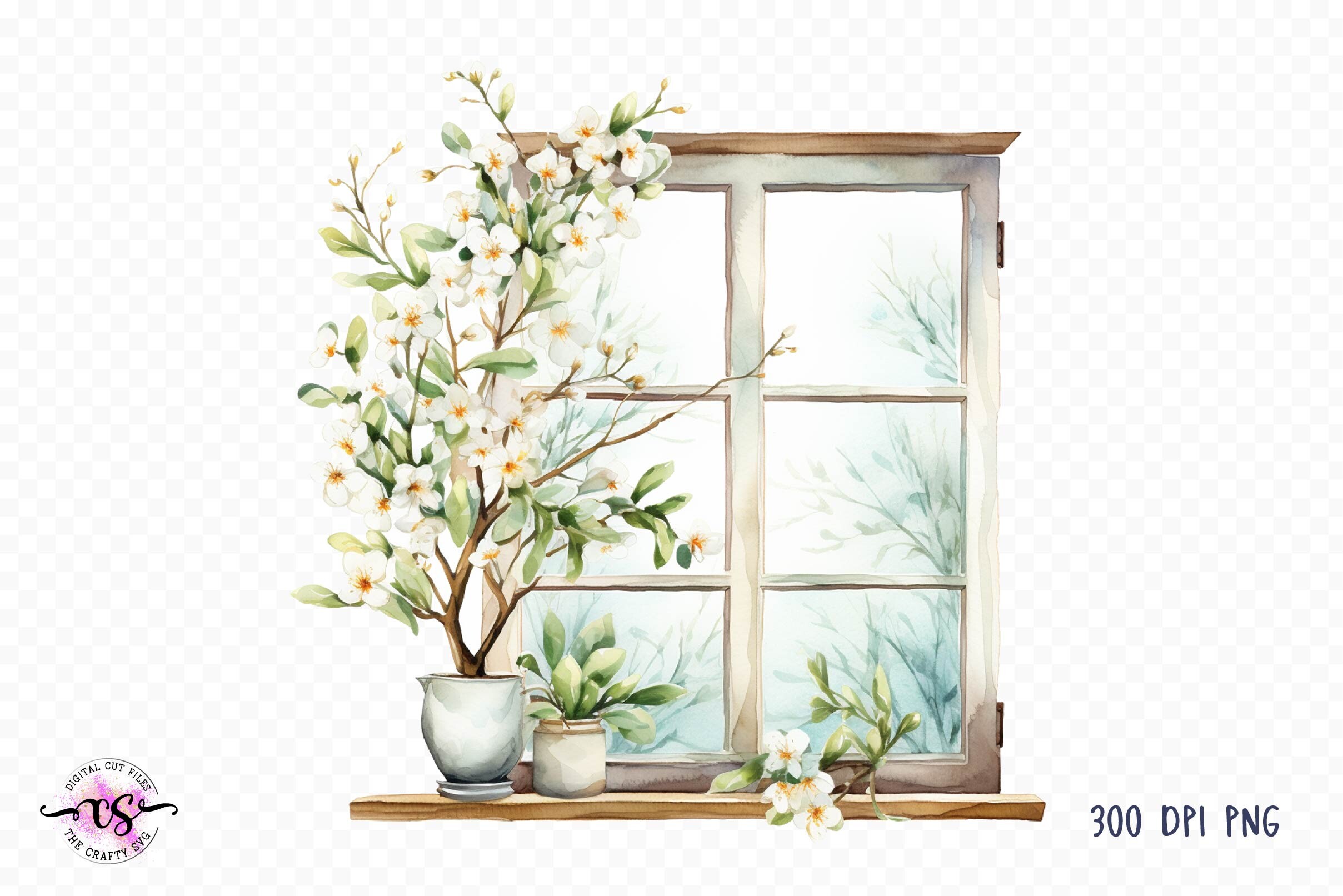 Watercolor Window Spring Background Watercolor Spring Windows Clipart Graphic by Bee.design · Creative Fabrica