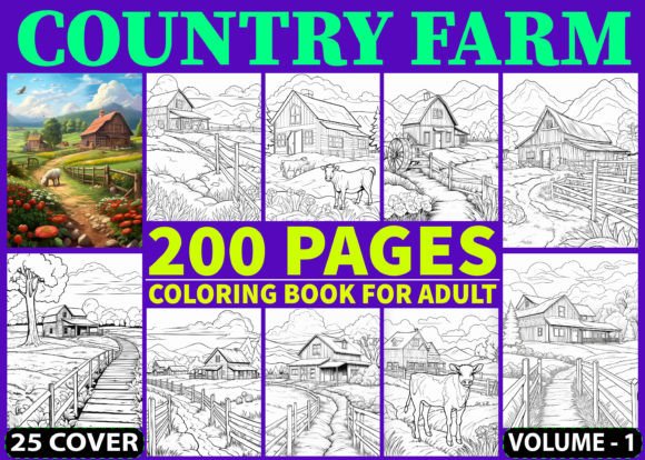 200 Country Farm Coloring Pages for KDP