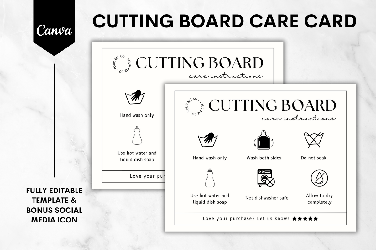 Cutting Board Care Card Canva Template 2