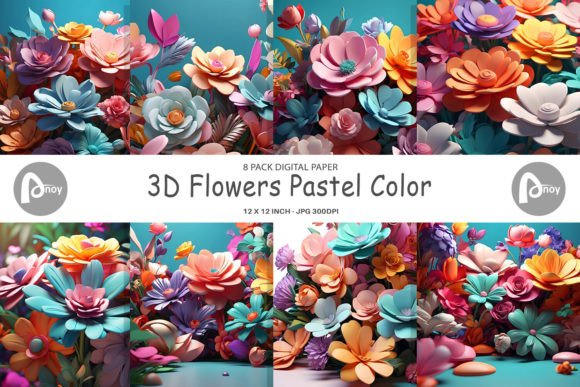Digital Paper 3D Flowers Pastel Color Graphic by Artnoy · Creative Fabrica