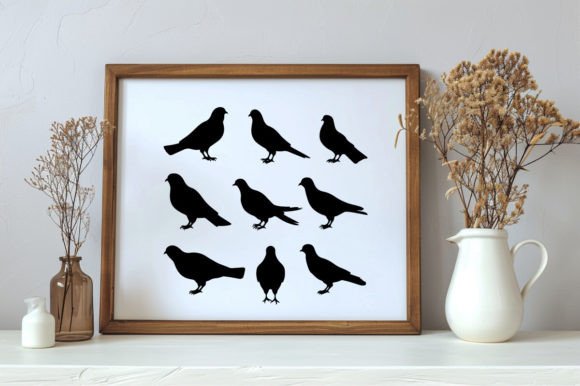 Dove Bird Set Black Silhouette Drawing