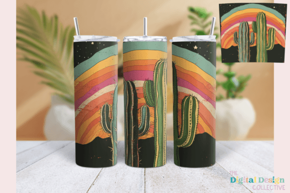 Neon Desert Cactus Western Tumbler Wrap Gráfico Envolturas de vaso Por lizballew