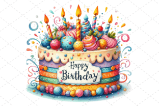 Watercolor Birthday Cake Clipart Graphic by Design Store · Creative Fabrica
