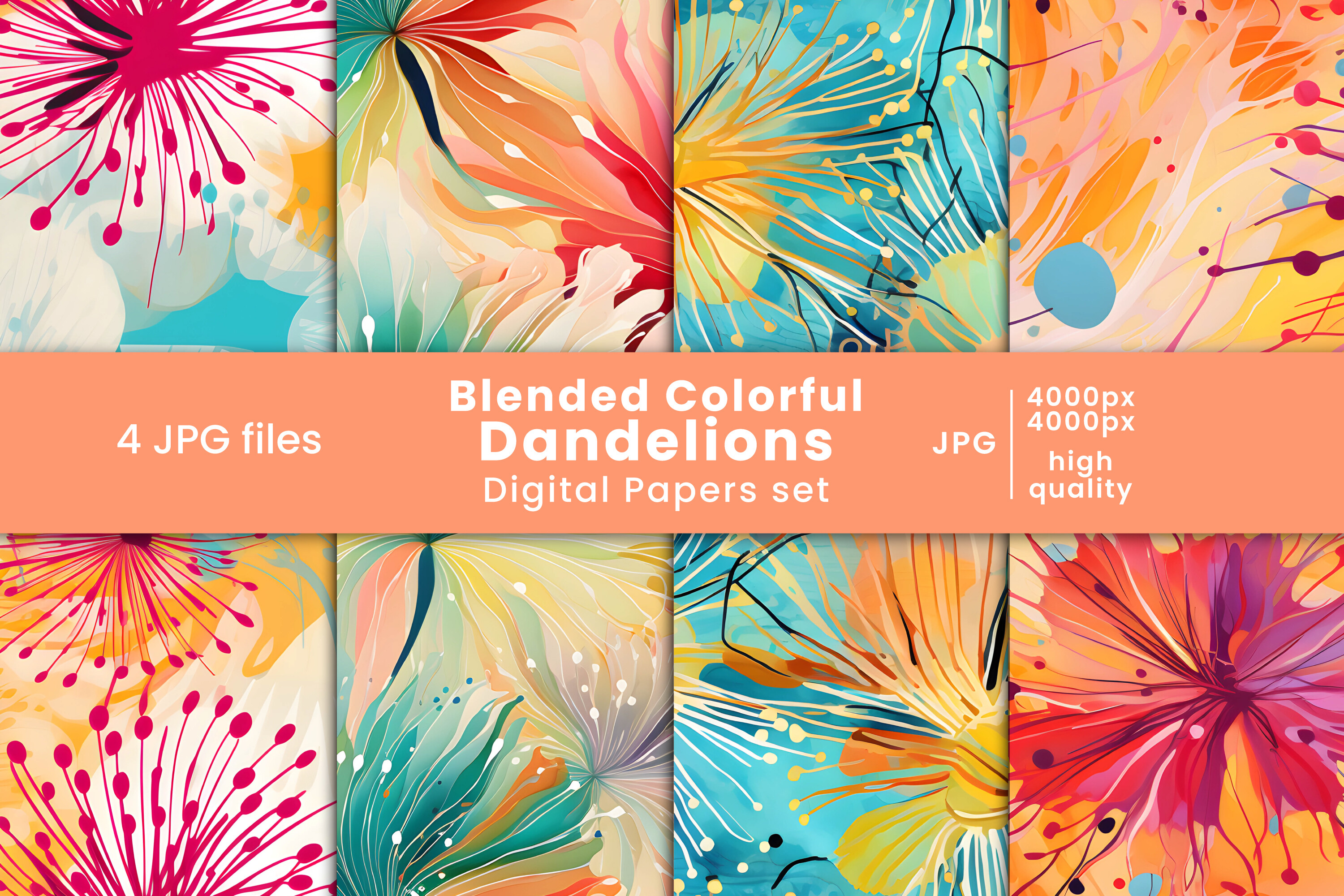 Blended Dandelions Digital Papers Set Graphic by Creatophics · Creative ...