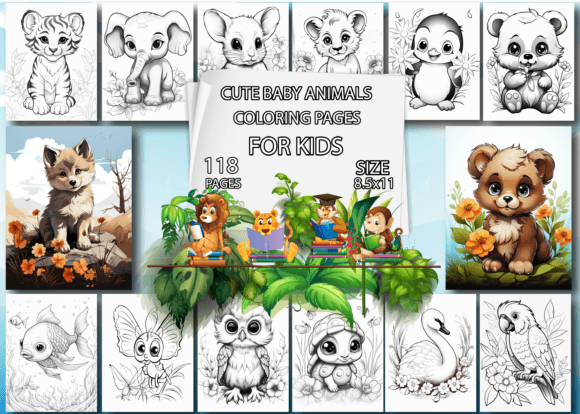 Cute Baby Animals Coloring Book for Kids