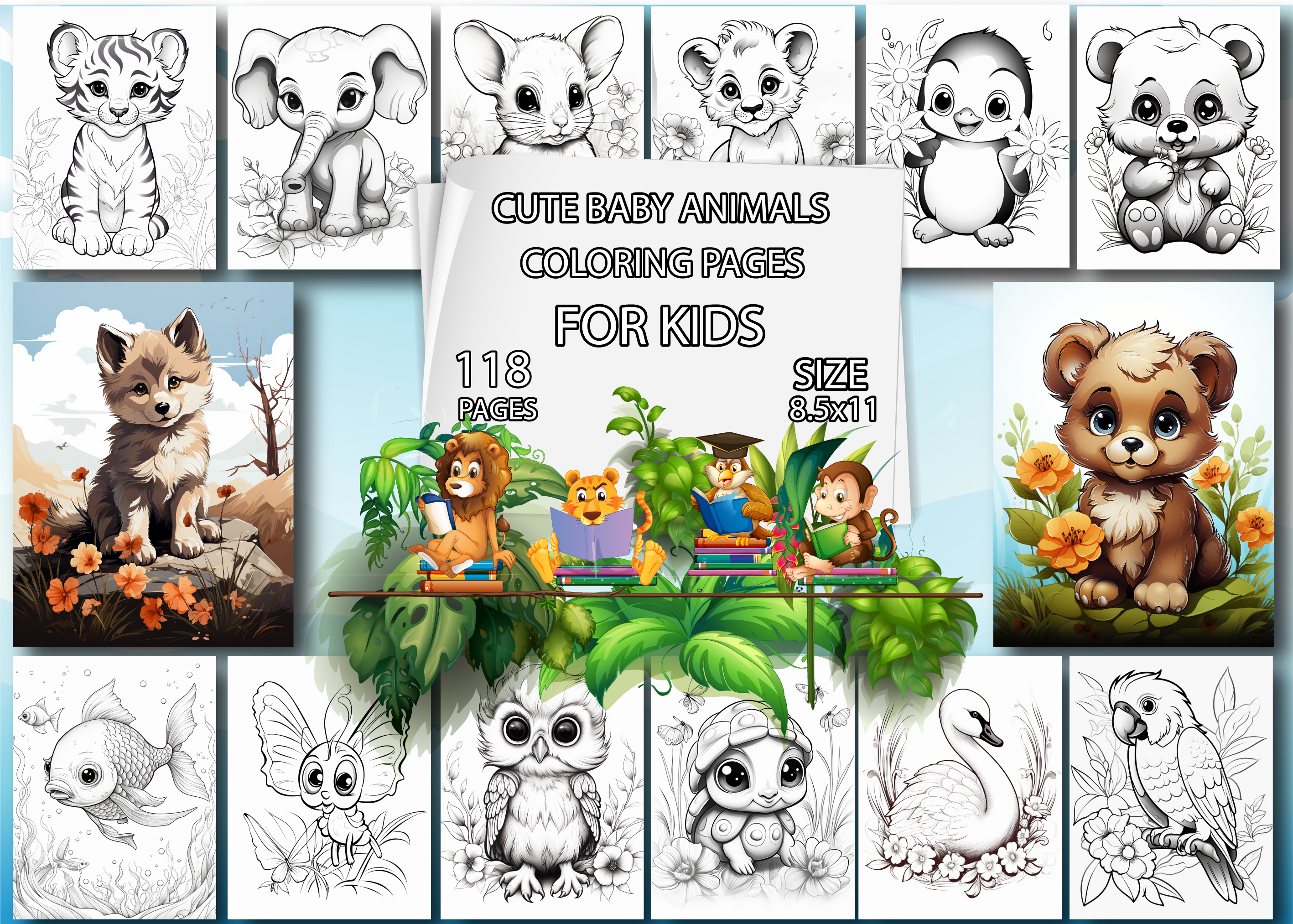 Cute Baby Animals Coloring Book for Kids