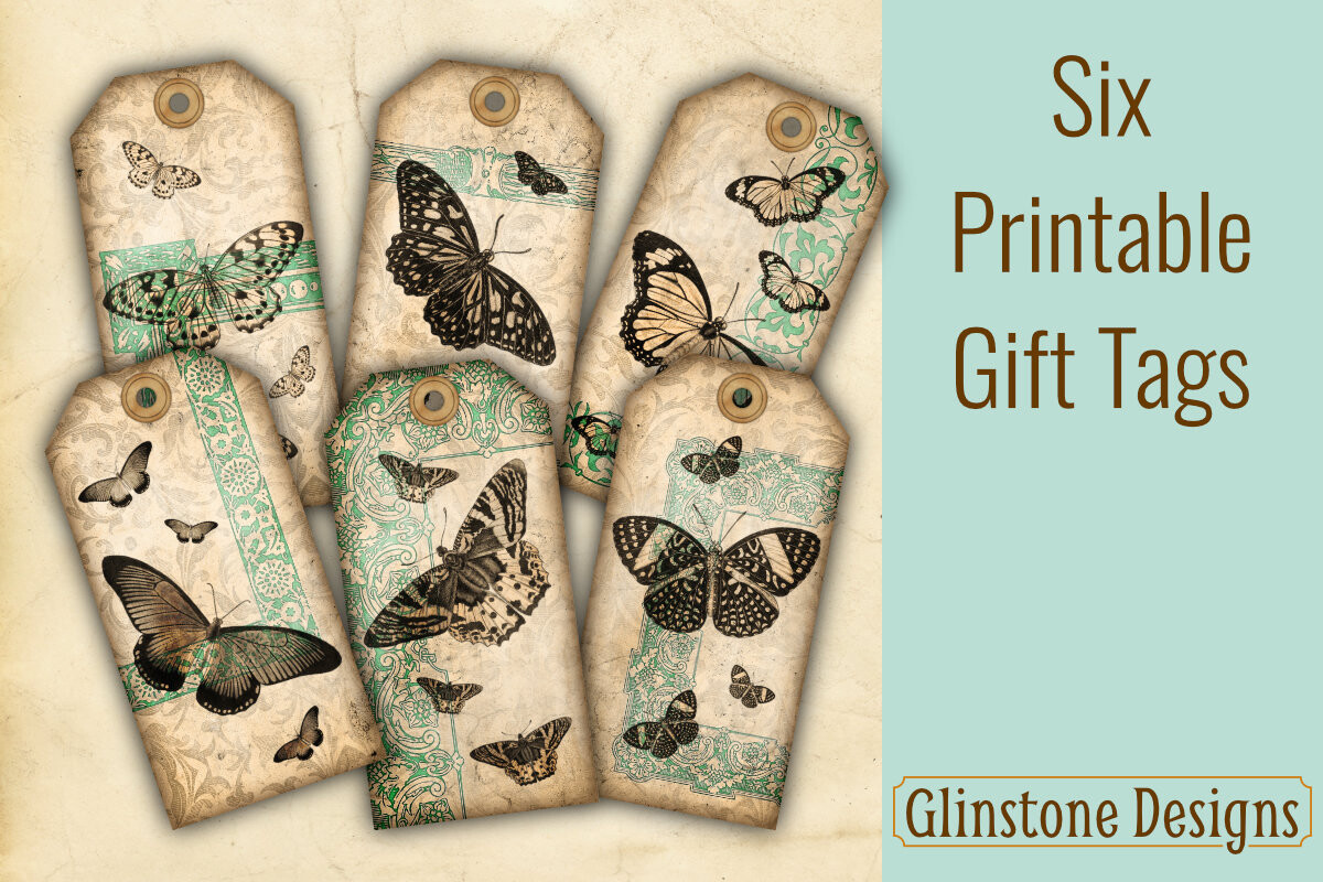 Vintage Sepia Butterflies Gift Tags X 6
