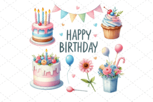 Watercolor Birthday Cake & Art Clipart Graphic by Design Store ...