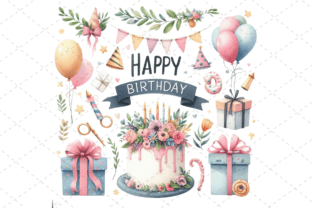 Watercolor Birthday Cake & Art Clipart Graphic by Design Store ...