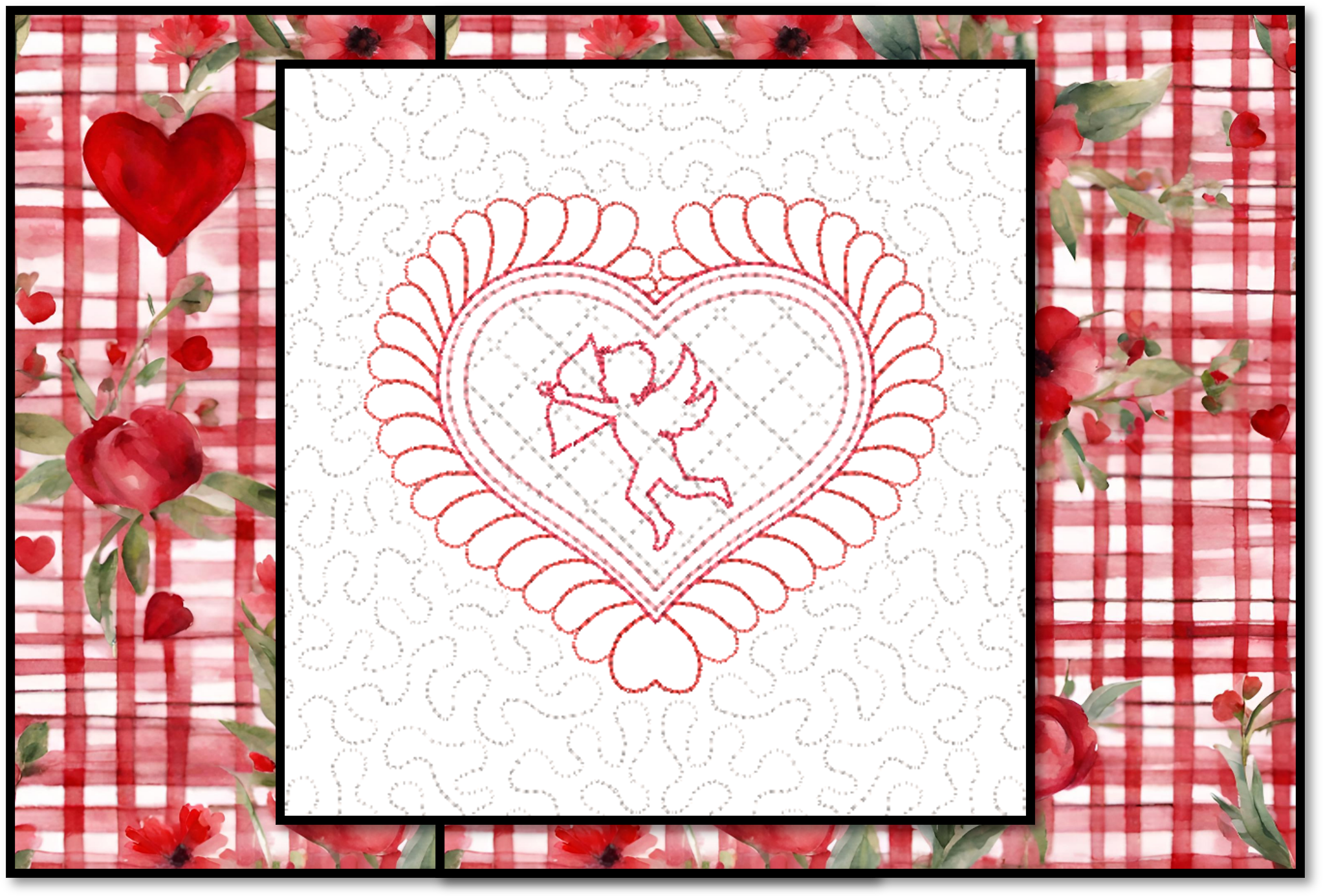 Cupid Heart Feather Quilt Block