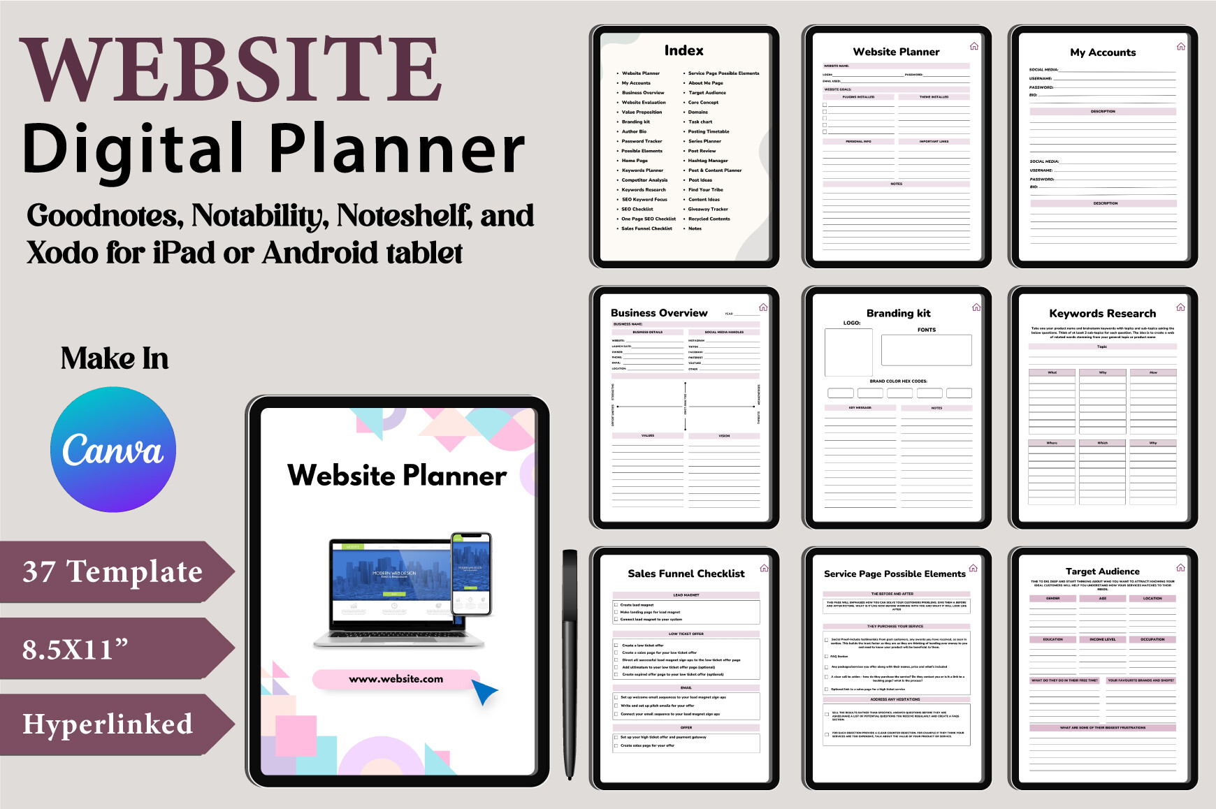 Digital Website Planner Canva Template