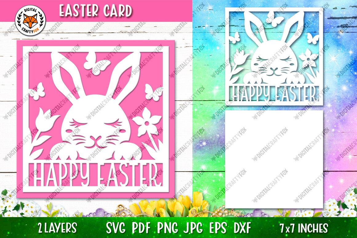 Happy Easter Bunny Card SVG, Easter Card Graphic by Digital Craftyfox ...