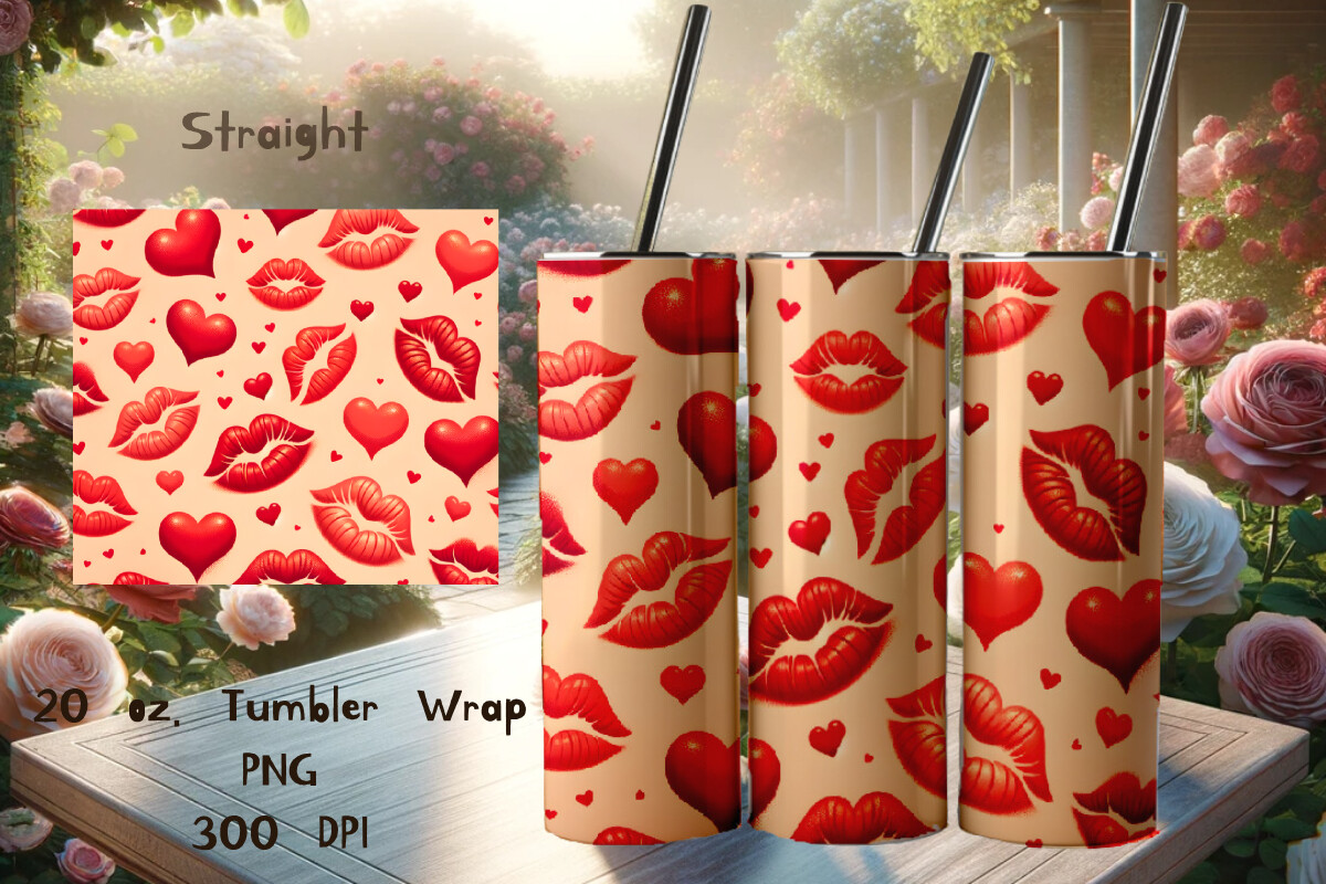 Kiss Valentine Tumbler Wrap Graphic by Happy Cat · Creative Fabrica