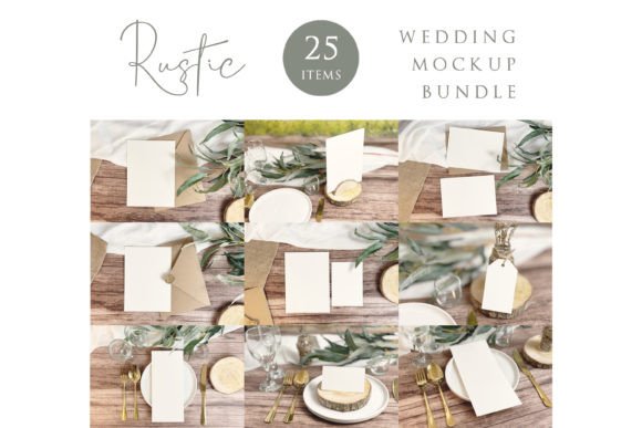 Rustic Wedding Card Mockup Bundle Graphic Invitations & Greeting Cards By elsabenaa