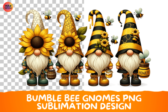 Bumble Bee Gnomes Png Sublimation Design Gráfico Ilustrações para Impressão Por Digital Xpress