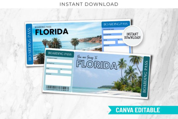 Florida USA Travel Ticket Canva Editable