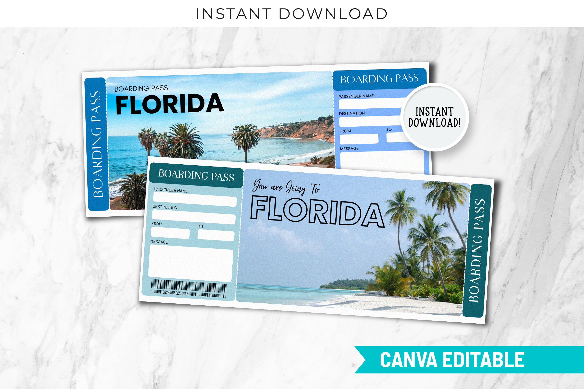 Florida USA Travel Ticket Canva Editable