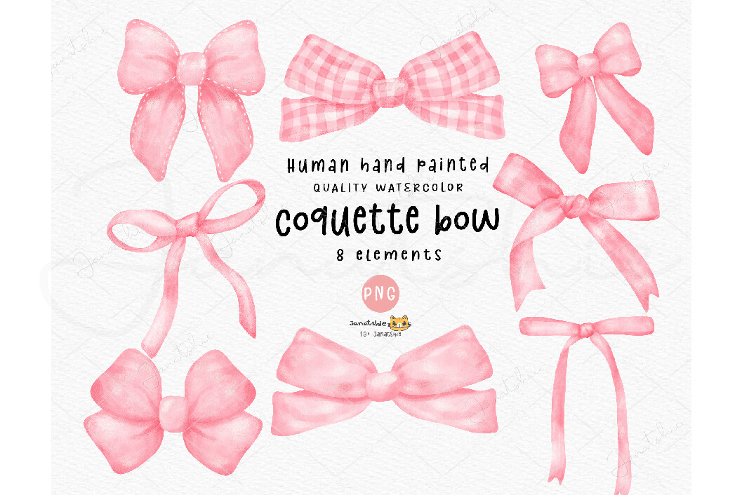 Pink Coquette Ribbon Bow Watercolor Set Graphic by Janatshie · Creative ...