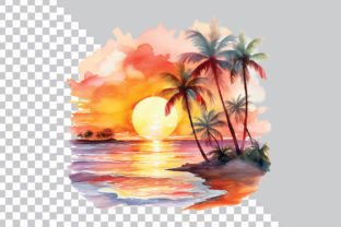 Tropical Sunset Beach Clipart PNG Graphic by Creationx Space · Creative ...