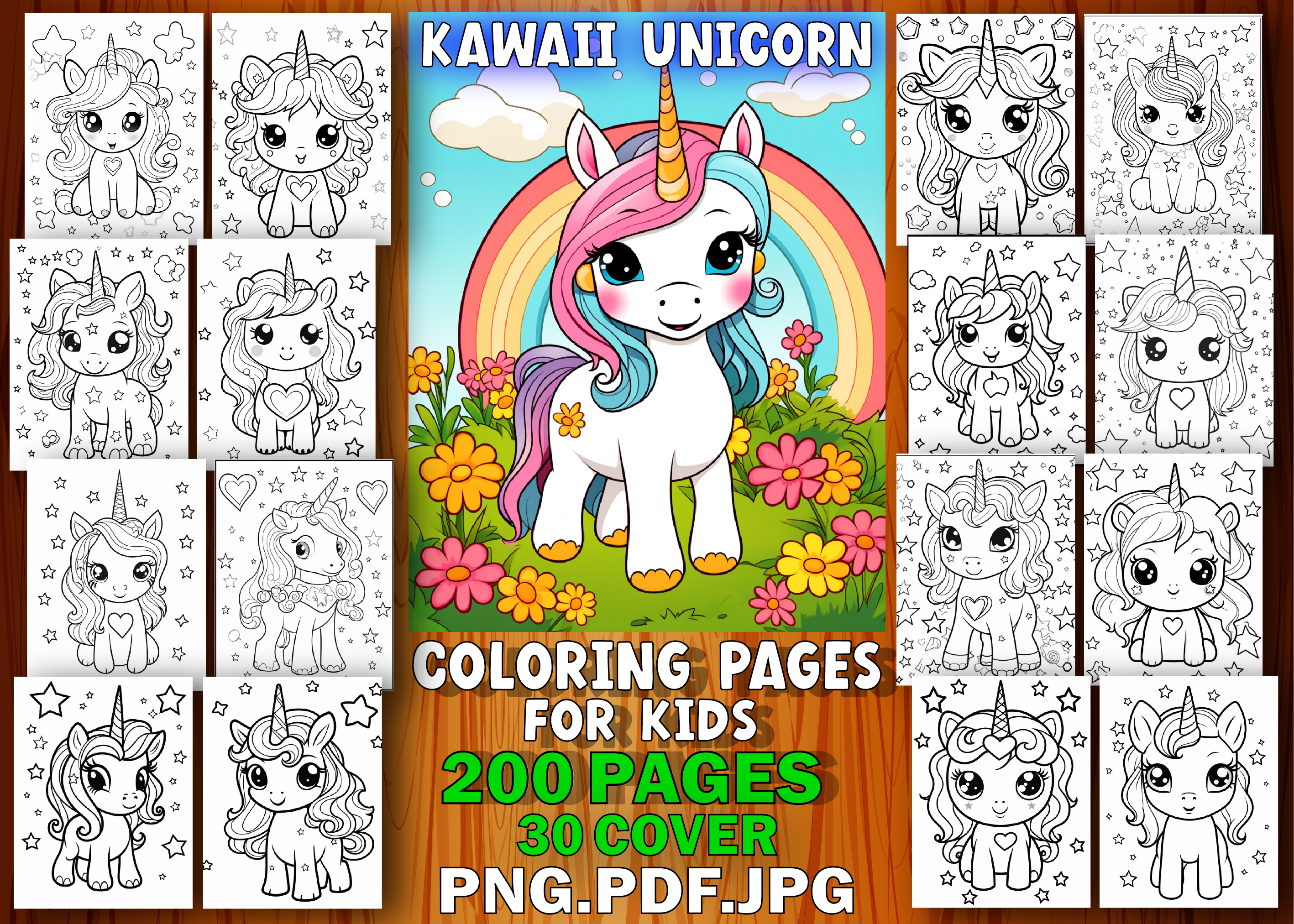 200 Cute Kawaii Unicorn Coloring Pages