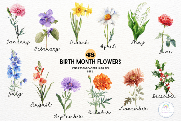 Birth Month Flower Botanical Clipart