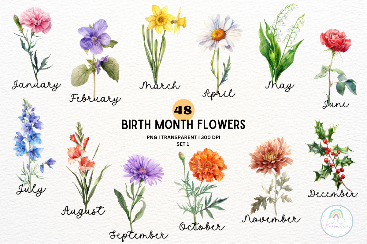 Birth Month Flower Botanical Clipart