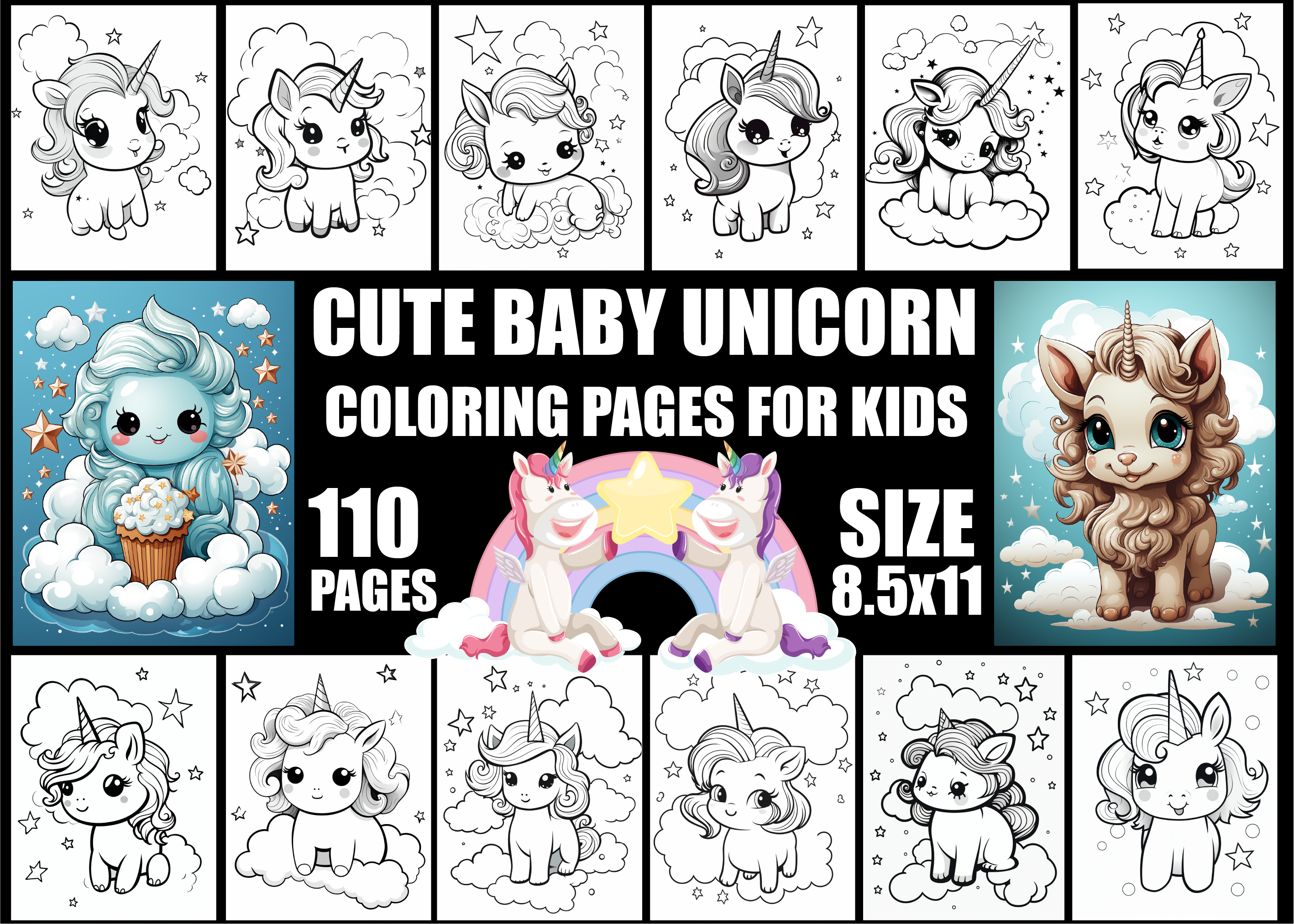 Cute Baby Unicorn Coloring Book for Kid