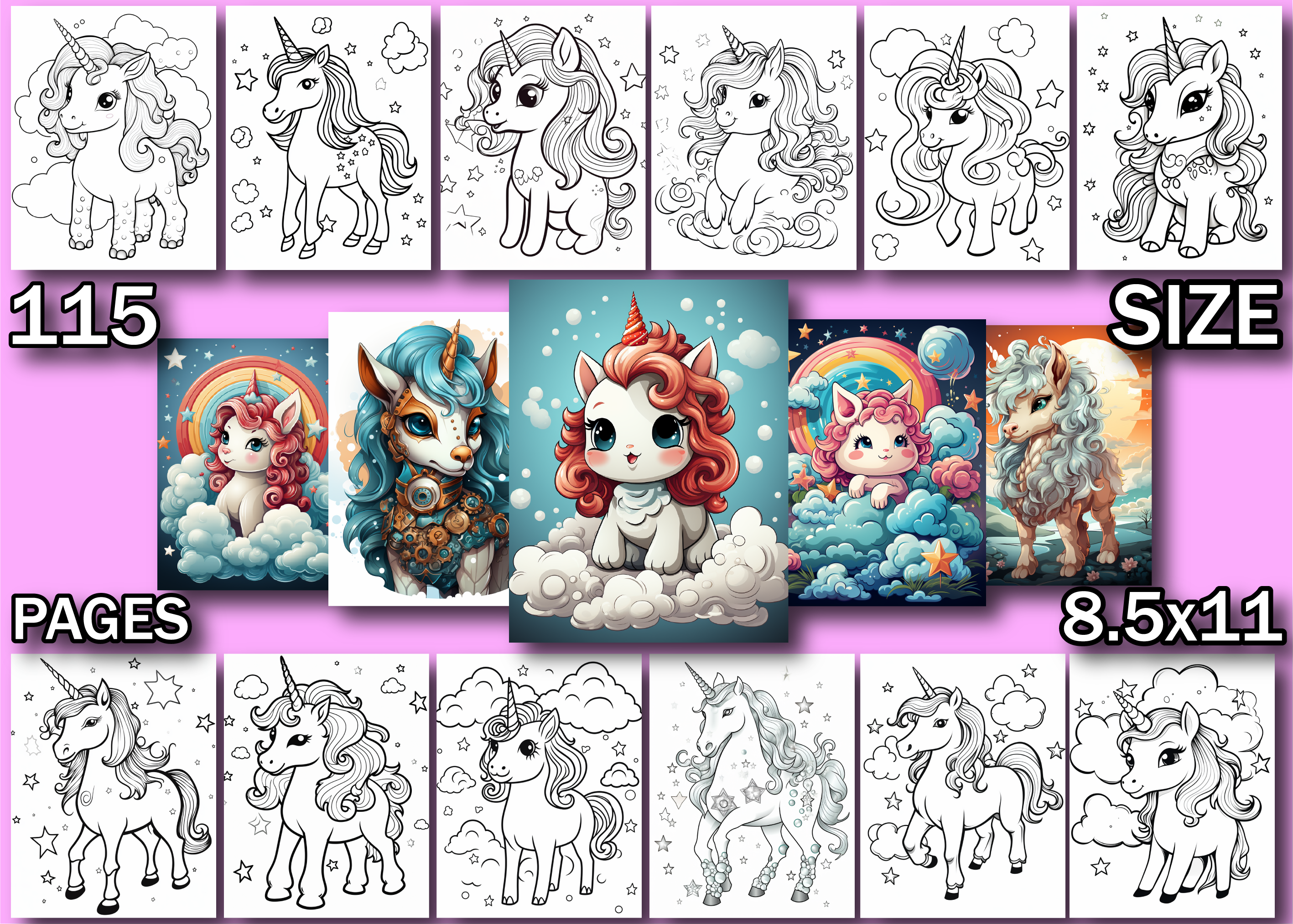 Cute Unicorn Coloring Book for Kids