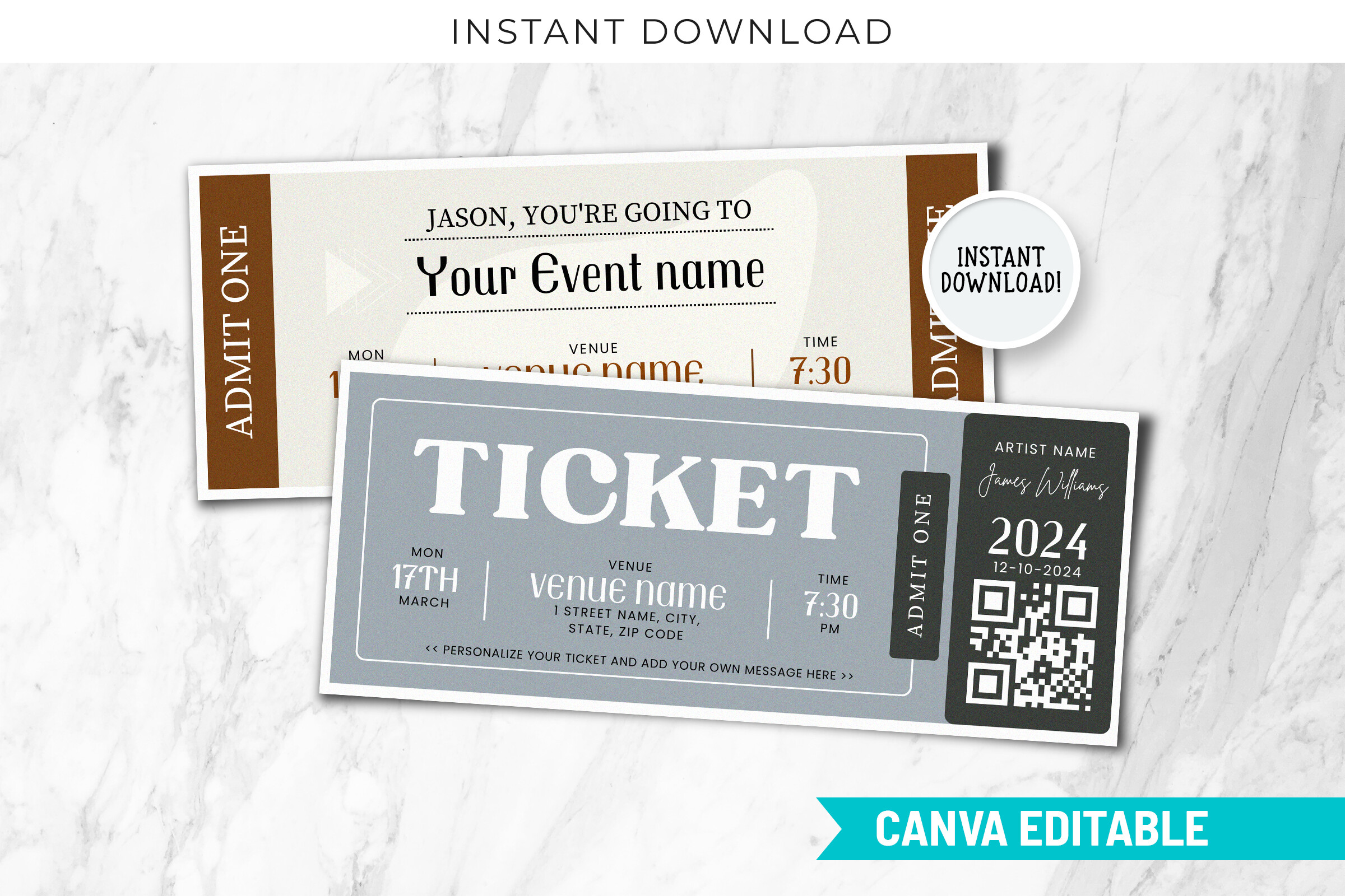 Event Ticket Canva Editable Template