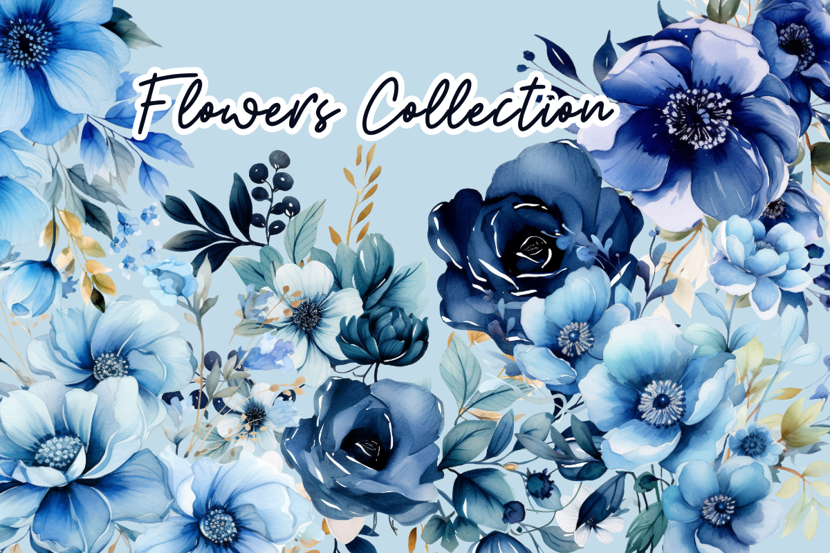 Flowers Blooms, Elegant Blue Floral Graphic by sasikharn · Creative Fabrica