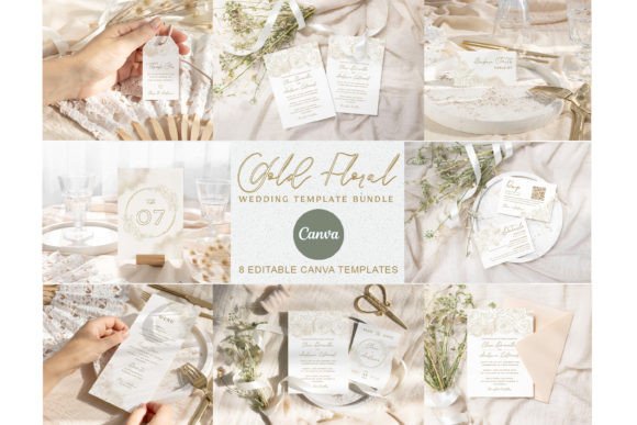 Gold Floral Wedding Invitation Bundle