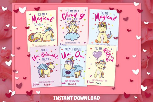 Printable Unicorn Valentine's Day Cards,