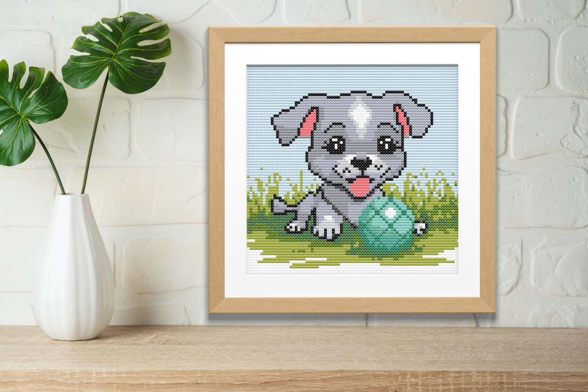 Pup with His Ball Cross-Stitch Pattern