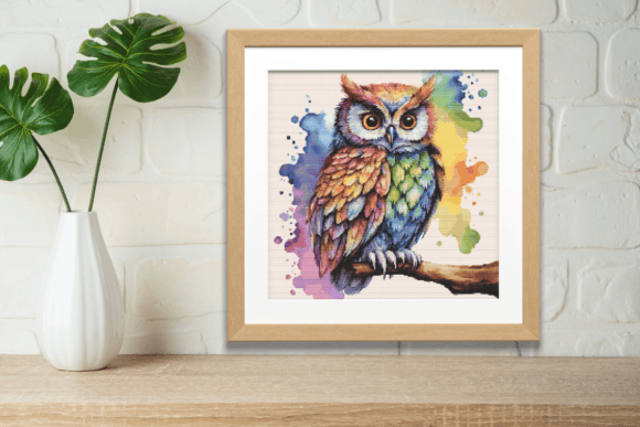 Rainbow Owl Counted Cross Stitch Pattern