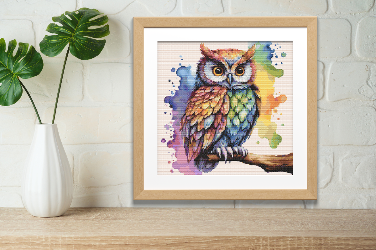 Rainbow Owl Counted Cross Stitch Pattern